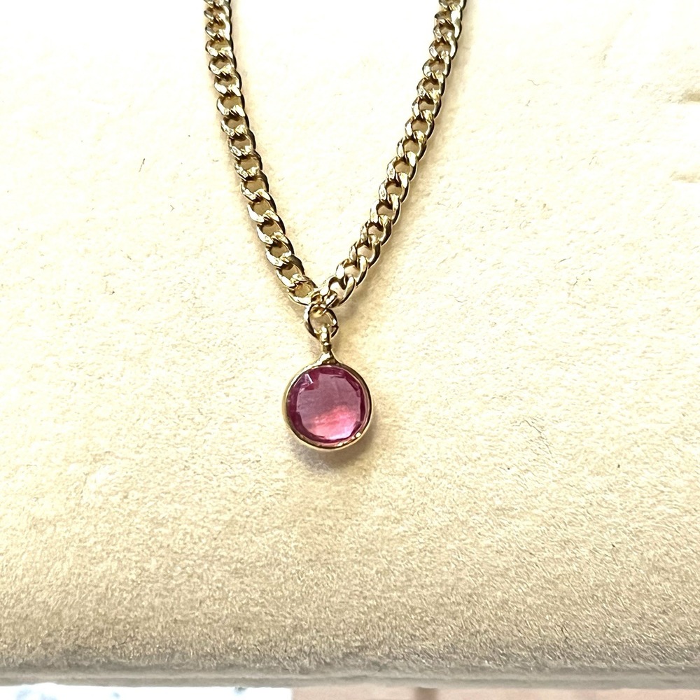 12K GF Gold Filled Curb‎ Chain Bracelet Pink Tourmaline Gold-filled Charm Luxe